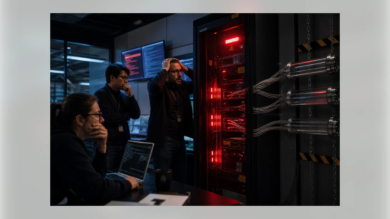Security engineers respond to a containment alert in an AI testing laboratory.